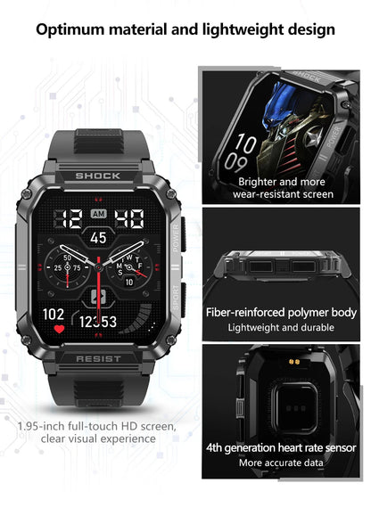 LIGE nowy wytrzymały wojskowy smartwatch z połączeniami Bluetooth dla mężczyzn 1,95" ekran HD 100+ trybów sportowych monitorowanie zdrowia Smartwatch dla Androida i iOS