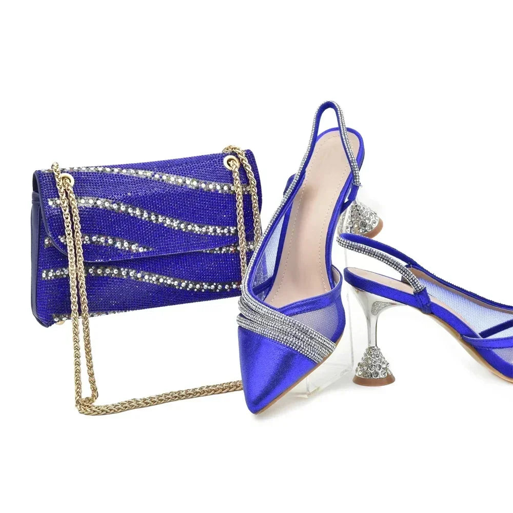 New Fashion Africa Women Shoes and Bags Set with Rhinestone Shoes for Women 2025 Designer Luxury Italian Shoe and Bag Set