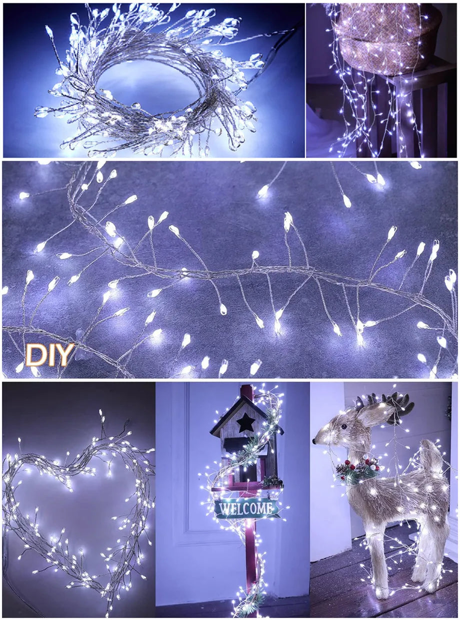 USB Power LED Firecracker String Lights Remote Control Garland Fairy Lights for Wedding Party Garden Plants Christmas Decoration