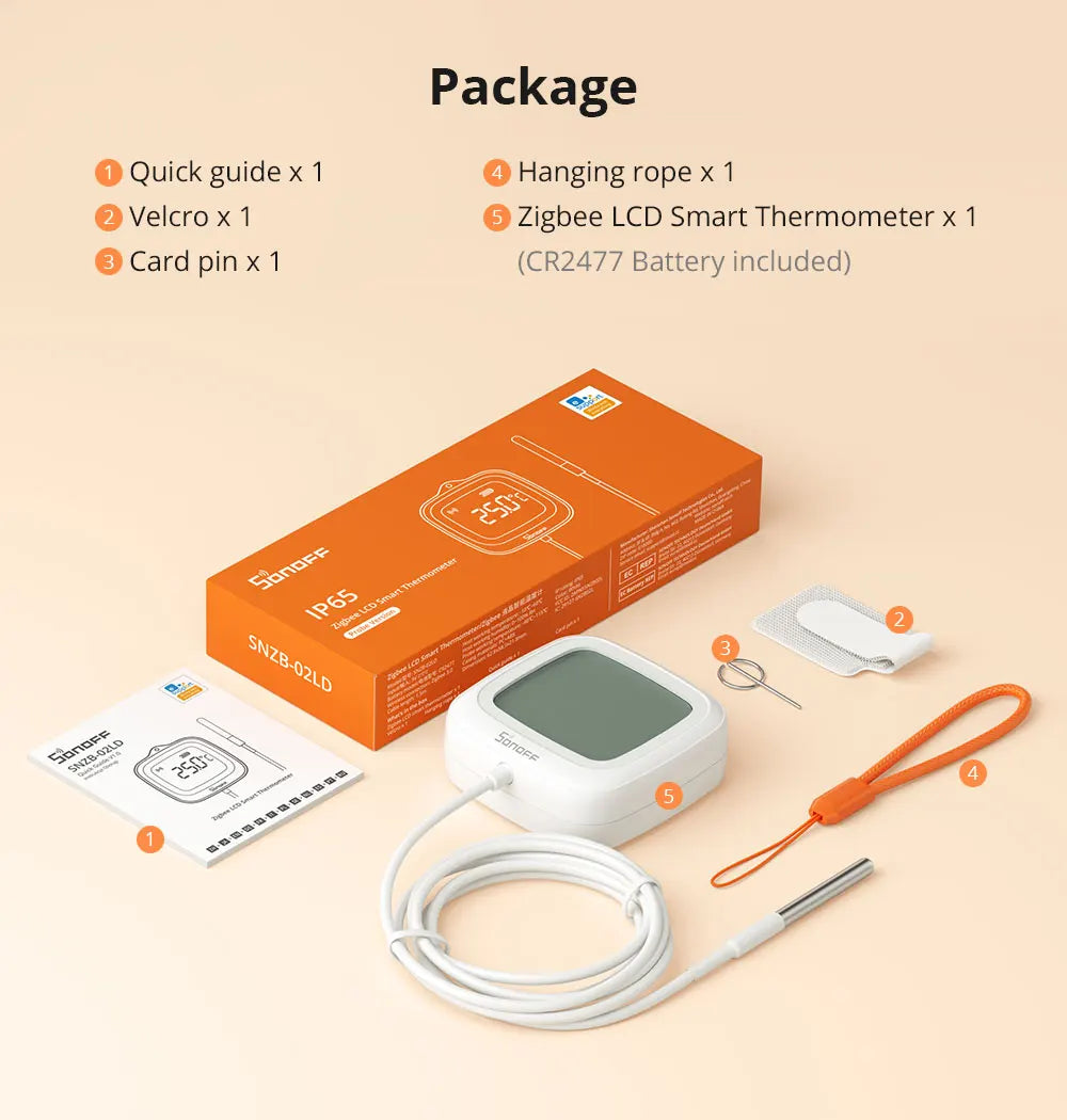 SONOFF SNZB-02LD Zigbee3.0 LCD Smart Thermometer with Probe IP65 Waterproof for Fridge Pool Fish tank Wine Cellar via ZBBridge-P