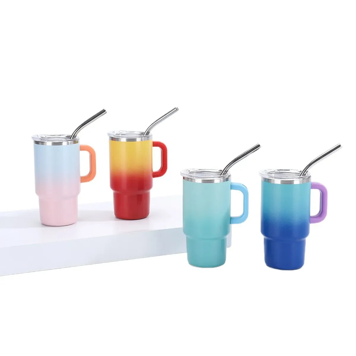 Portable Mini Handle Gradient Color 4oz Car Stainless Steel Insulated Thermos Cold Beverage Camping Outdoor Living Home Goods