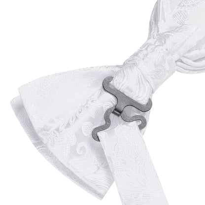 Hi-Tie Mens Bow Tie Hanky Cufflinks Set White Black Gray Silver Pre-tied Butterfly Knot Bowtie for Male Wedding silk Business