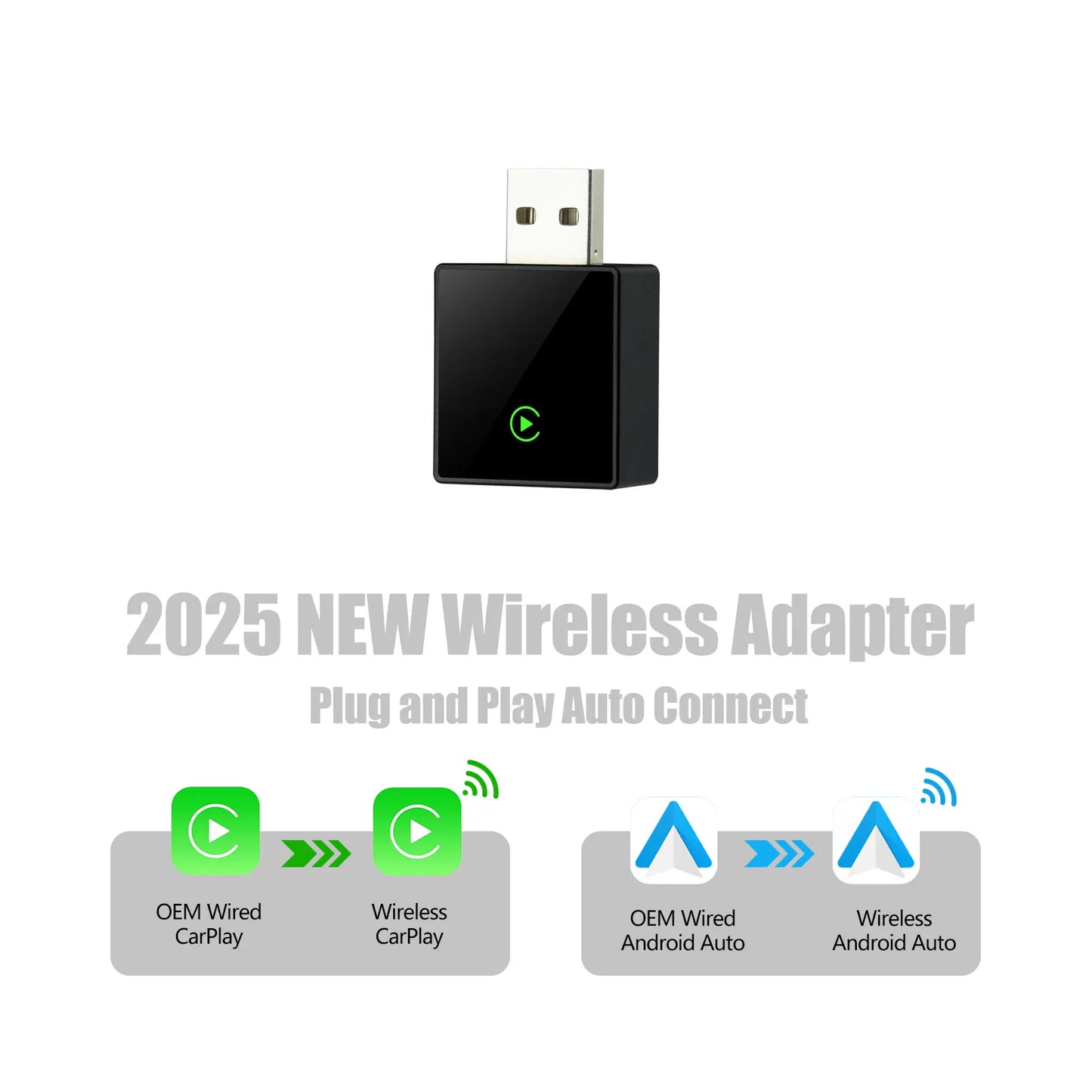 2025 NEW 2 In 1 Wireless Carplay AI Box Android Auto Plug And Play Applicable To Convert Original Car Wired Carplay To Wireless