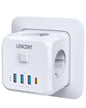 LENCENT EU Plug Power Strip with  3 AC Outlets +3 USB Charging Ports+ 1 Type C 5V 2.4A  Adapter 7-in-1 Plug Socket On/Off Switch