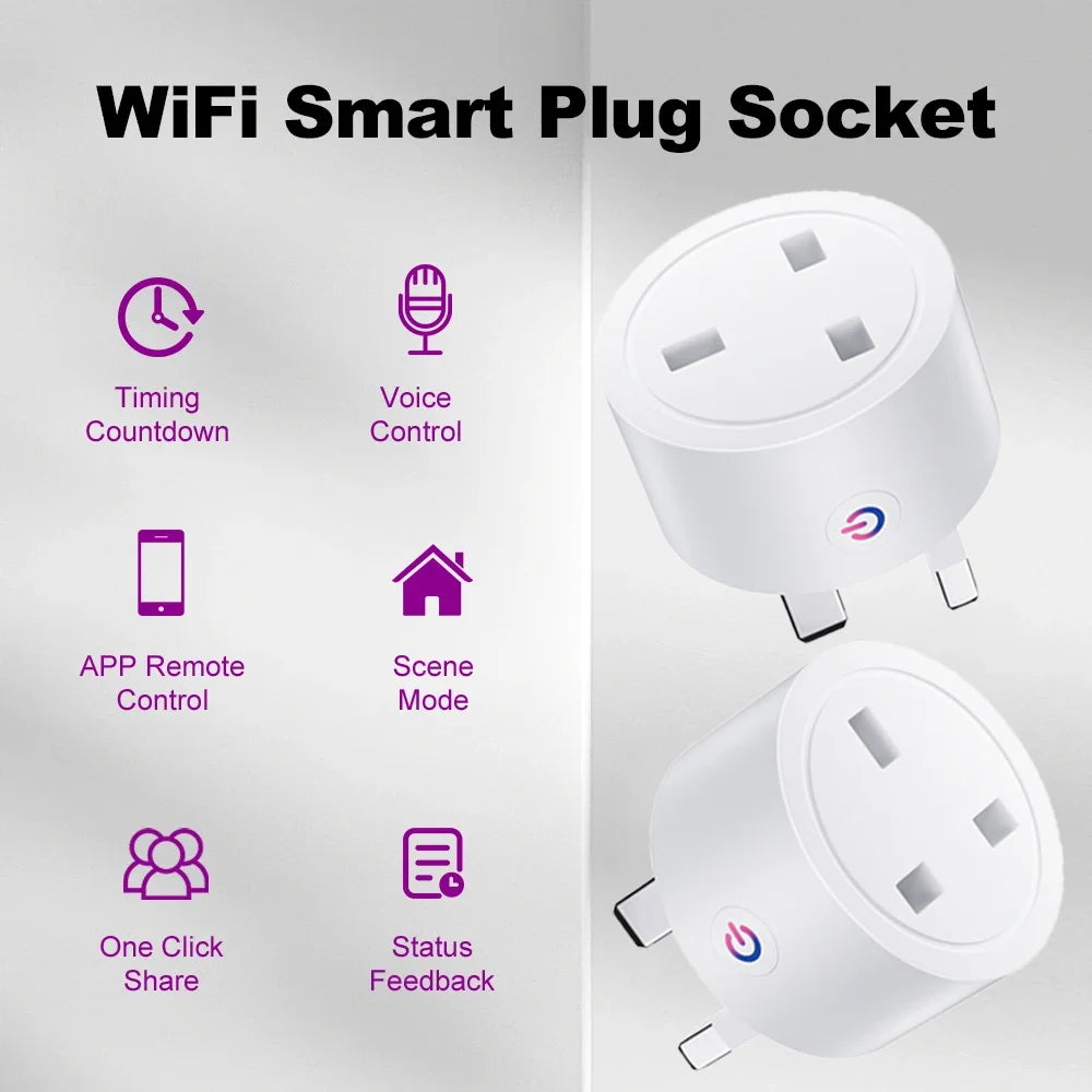 20A 16A UK Plug TUYA WIFI Smart Socket With Power Monitor Voice Control Timing Home Power Socket Works with Alexa Google Home