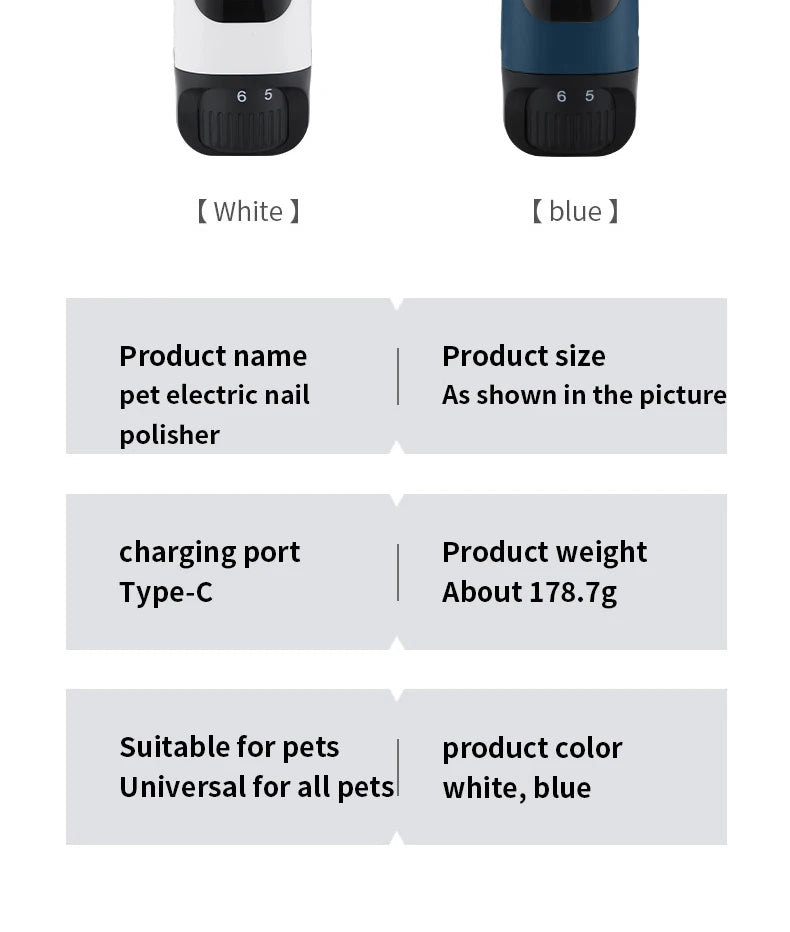 Electric 6-speed adjustable pet nail polisher large/small dog nail clipper 2 LED lights rabbit cat paw nail beauty accessories