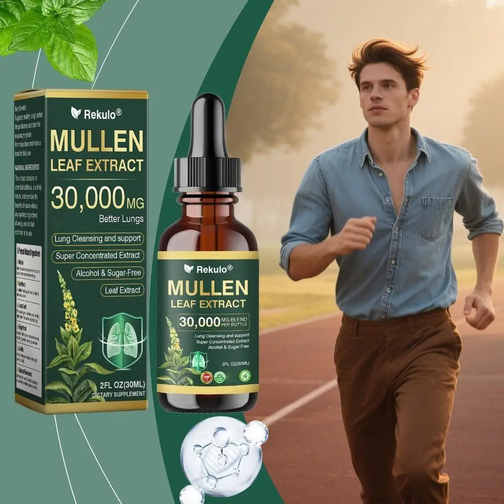 30000mg Mullein Leaf Herbal Drops, Lung Detox Cleansing Formula, Fast Absorption Natural Respiratory Health Maintenance