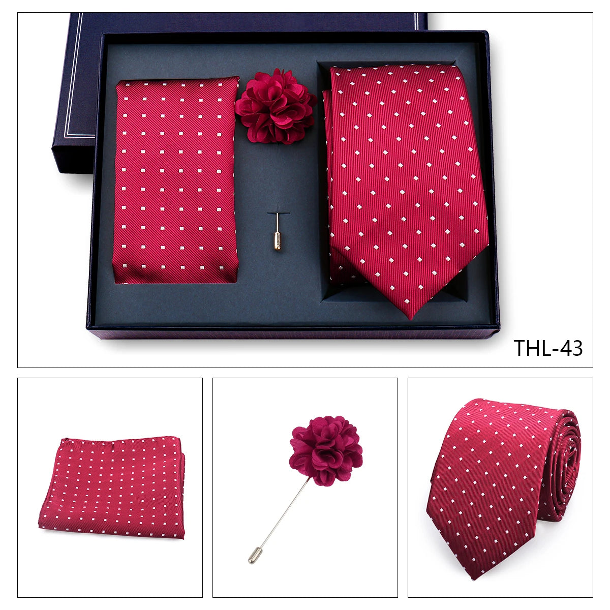 Elegant Ties For Men Classic Paisly Neck Tie Pocket Square Brooch Set With Gift Box Mens Business Wedding Suit Accessories