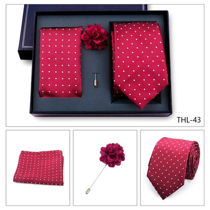 Elegant Ties For Men Classic Paisly Neck Tie Pocket Square Brooch Set With Gift Box Mens Business Wedding Suit Accessories