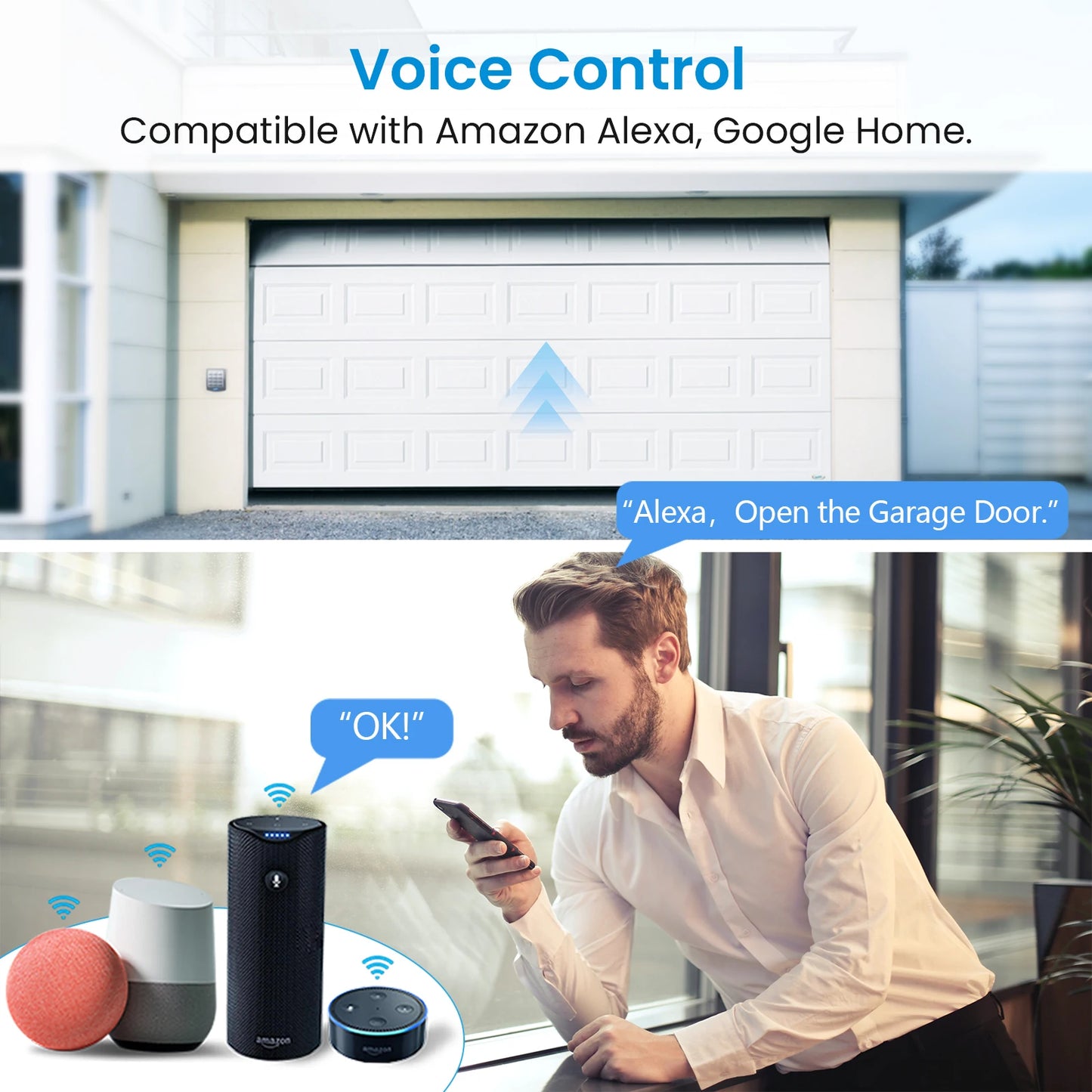 Tuya Smart Life Garage Door Wireless Door Sensor Opener Controller Contacts USB Charger Remote Control Google Assistant Alexa