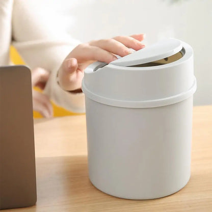 Mini Desktop Trash Can with Press-Top Lid Small Waste Bin for Office Desk & Bedroom Portable Space-Saving Trash Tube