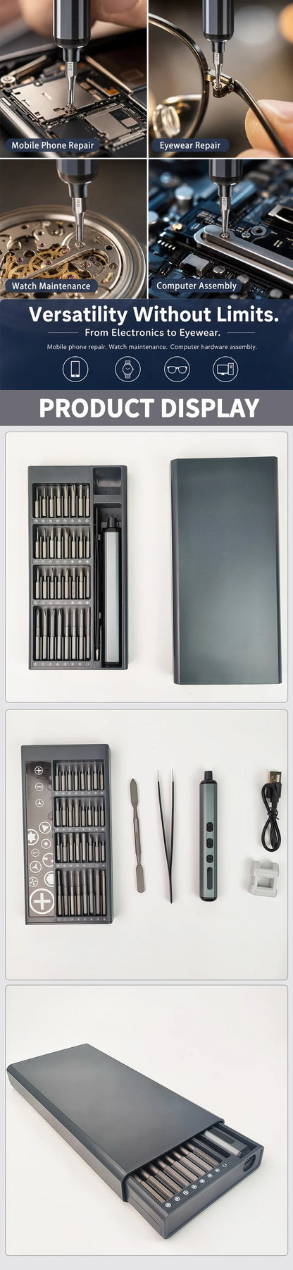 68 in 1 Rechargeable Electric Screwdriver Set Portable Magnetic Screwdriver Bits for iPhone PC Watch Electronic Repair Tool
