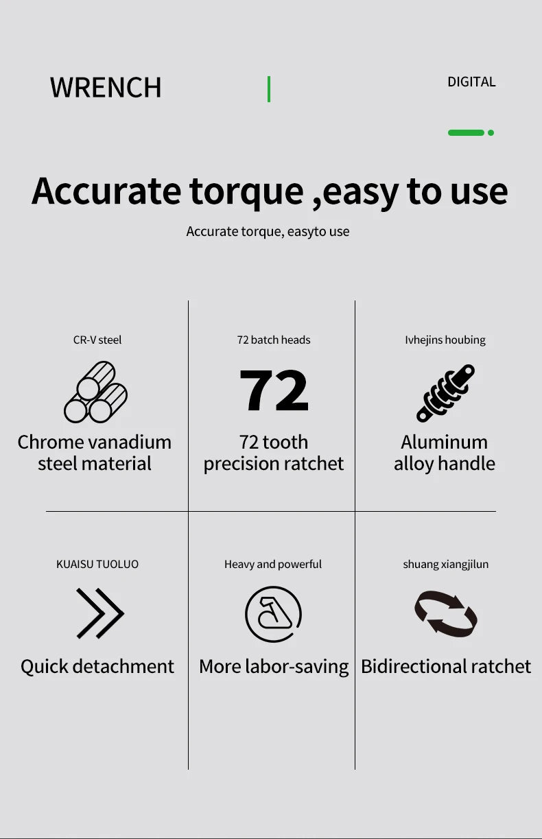 2.5-30N.m 10-120N.m 50-350N.m Torque Wrench 1/4 3/8 1/2 inch square head torque key ±3% High Accuracy Torque Wrench Professional