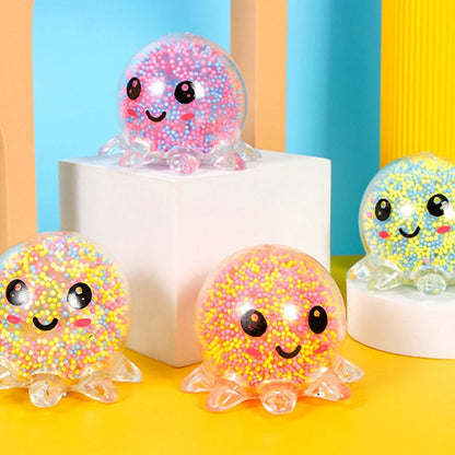 Glow Octopus Squeeze Stress Ball Transparent Foam Bead Fidget Toy Portable Pocket Anxiety Relief Desktop Adult Decor Unique Gift