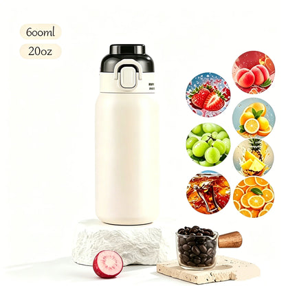 LUSQI 304 Stainless Steel Vacuum Insulated Water Bottle With 7 Flavor Pods 600/800ml Portable Thermos Outdoor Sports Water Cup