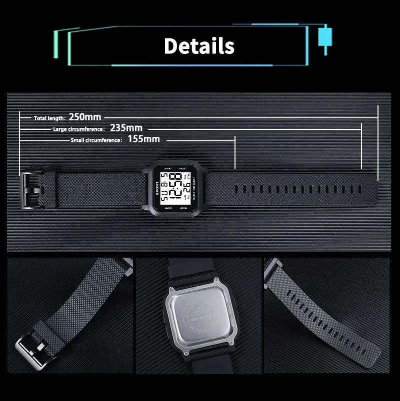 YIKAZE Sports Watch for Men Luminous Waterproof Men's Sport Watches Outdoor Military Clock Student LED Electronic Wristwatch