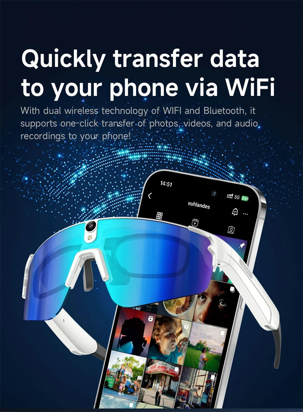 Inteligentne okulary rowerowe AI 4K HD z kamerą 800W, połączenia Bluetooth, tłumaczenie, stabilizacja obrazu, przeciwsłoneczne, dla mężczyzn i kobiet, anty-UV, wodoodporne, muzyka