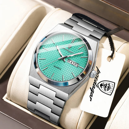 POEDAGAR Trendy Casual Man Watch Luminous Waterproof Stainless Steel Classic Men Wristwatch Date Week Men's Quartz Watches Reloj
