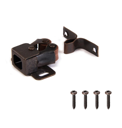 Furniture Door Stoppers Antique Copper Color Cupboard Cabinet Door Roller Latch Twin Double Catches with Striker and Free Screws