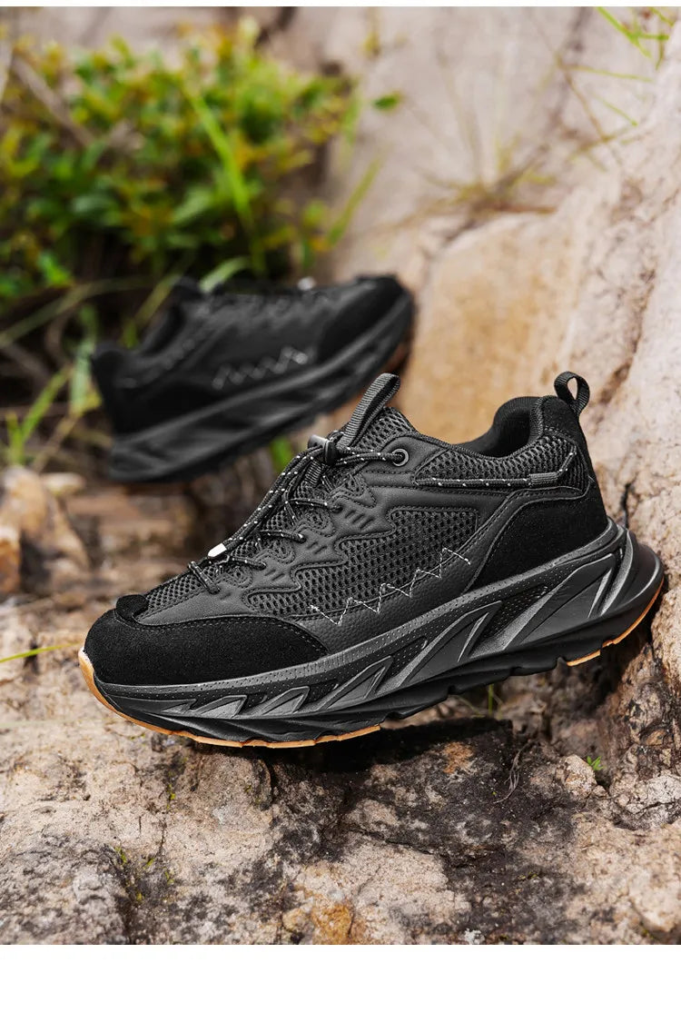 Men's Hiking Shoes Breathable Mesh Leather Upper Non-slip Rubber Sole Outdoor Casual Trekking Walking Shoes Size 39-45