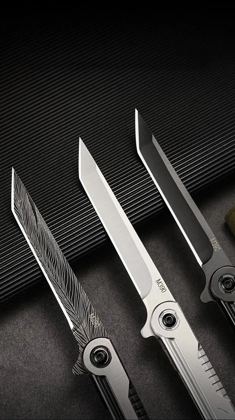 2025 NEW M390 Steel Feather Pattern Folding Knife Outdoor Camping Pocket Knife Portable Fruit Knife High Hardness Folding Knife