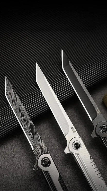 2025 NEW M390 Steel Feather Pattern Folding Knife Outdoor Camping Pocket Knife Portable Fruit Knife High Hardness Folding Knife