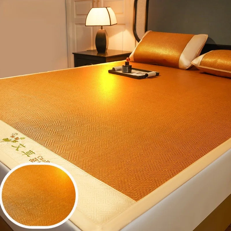 Ice Silk Summer Cooling Mat Natural Vine Foldable Double-Sided Bamboo Mat for 1.5/1.8m Bed Naked Sleeping Dormitory Home Use