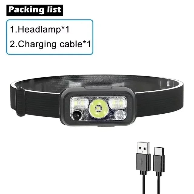 1~20Pack Headlamp USB Rechargeable LED Sensor Flashlight XPE+COB Torch Camping Waterproof Headlight for Fishing Lantern