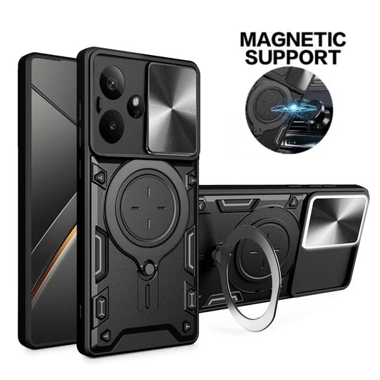 For Realme GT7 5G Case Armor Slide Camera Lens Protect Back Cover For OPPO Realme GT7 GT 7 RealmeGT7 Magnetic Holder Ring Funda