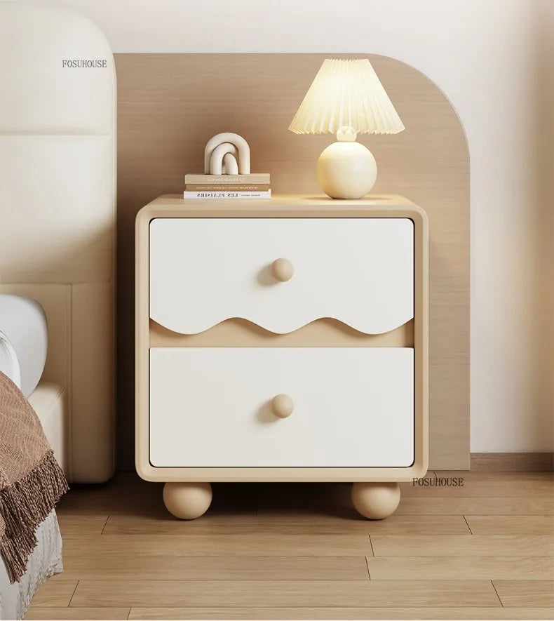 Cream Wood Children's Nightstands Cute Dormitory Storage Bedside Tables Home Children's Storage Cabinets for Bedroom Furniture