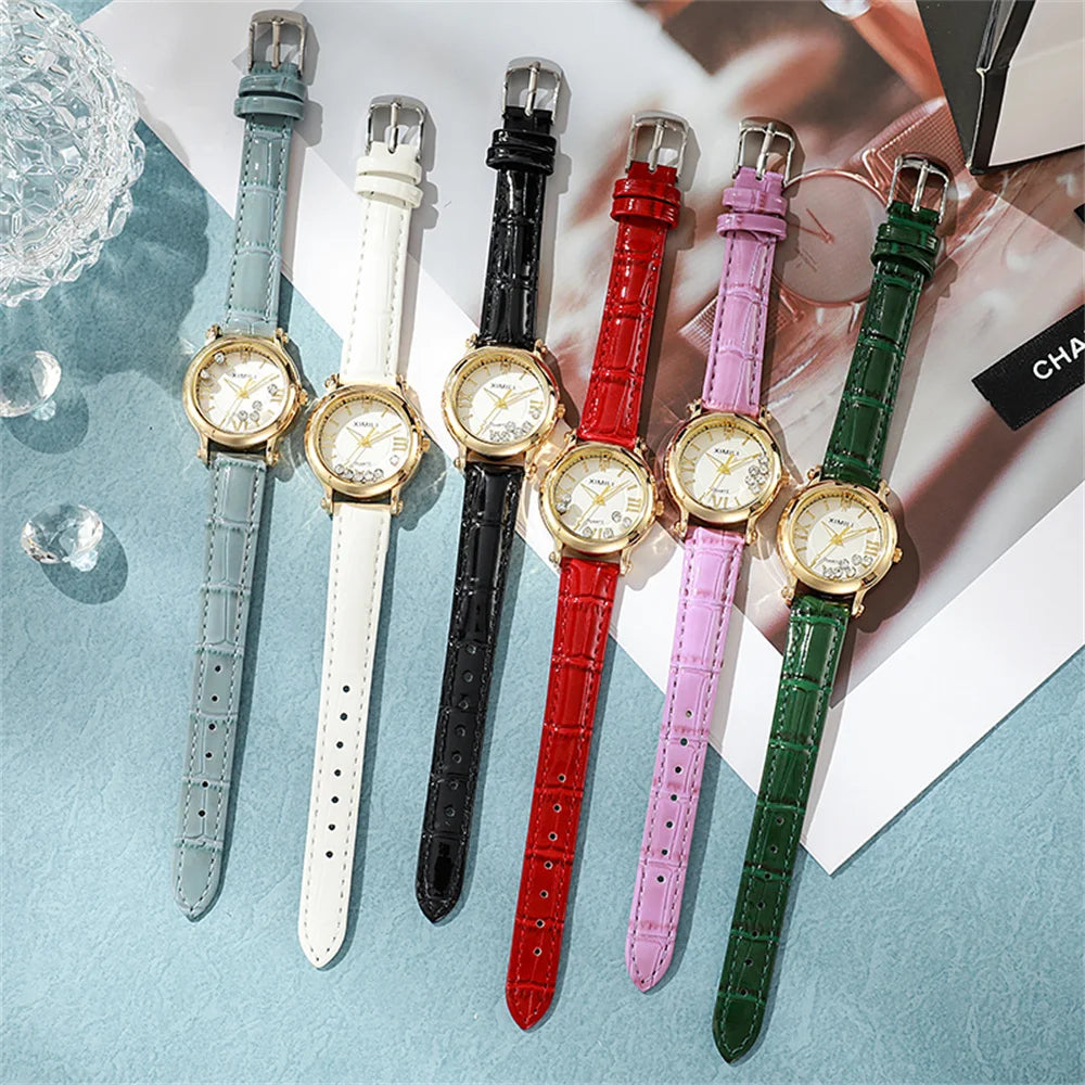 Fashion 2025 New Small Ladies Simple Roller Ball Quartz Watch Business White Leather Women's Dress Gift Clock Wristwatch