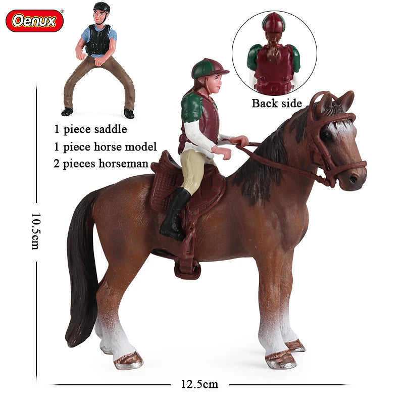 Oenux Farm Horse Race Model Action Figures DIY Equestrianism Horseman Animals Figurine Cute Education Collection Kids Toy Gift