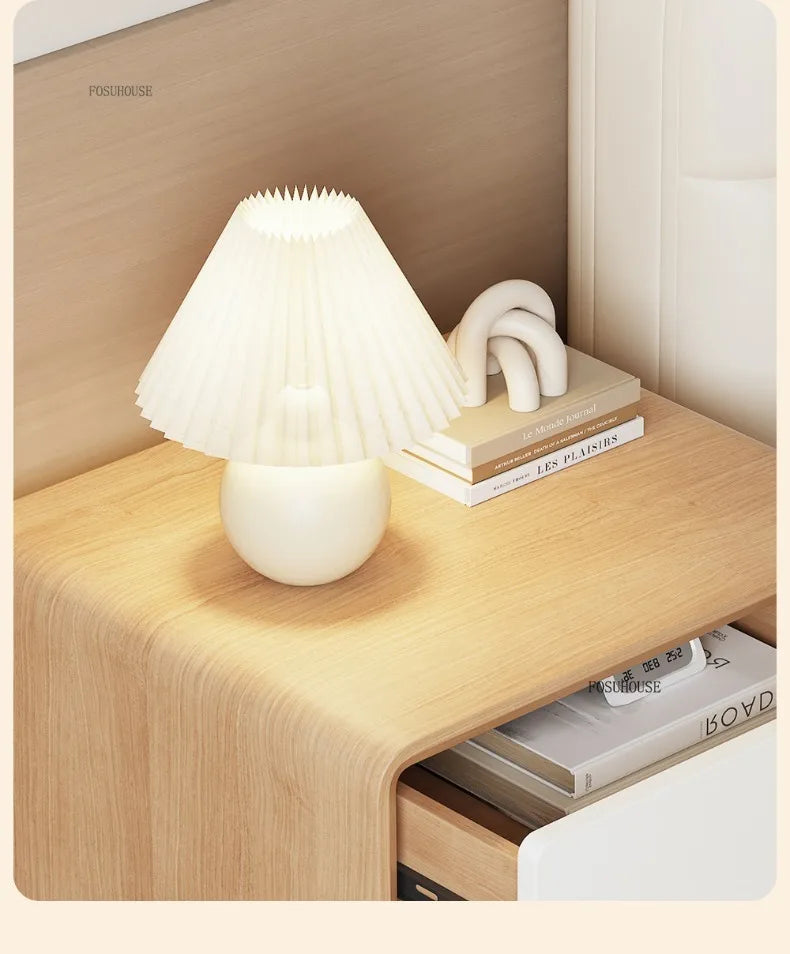 Cream Wood Children's Nightstands Cute Dormitory Storage Bedside Tables Home Children's Storage Cabinets for Bedroom Furniture