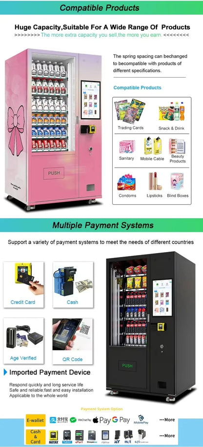 Customized Smart Fridge AI Camera Automatic Vending Refrigerated Snacks Beverage Machine