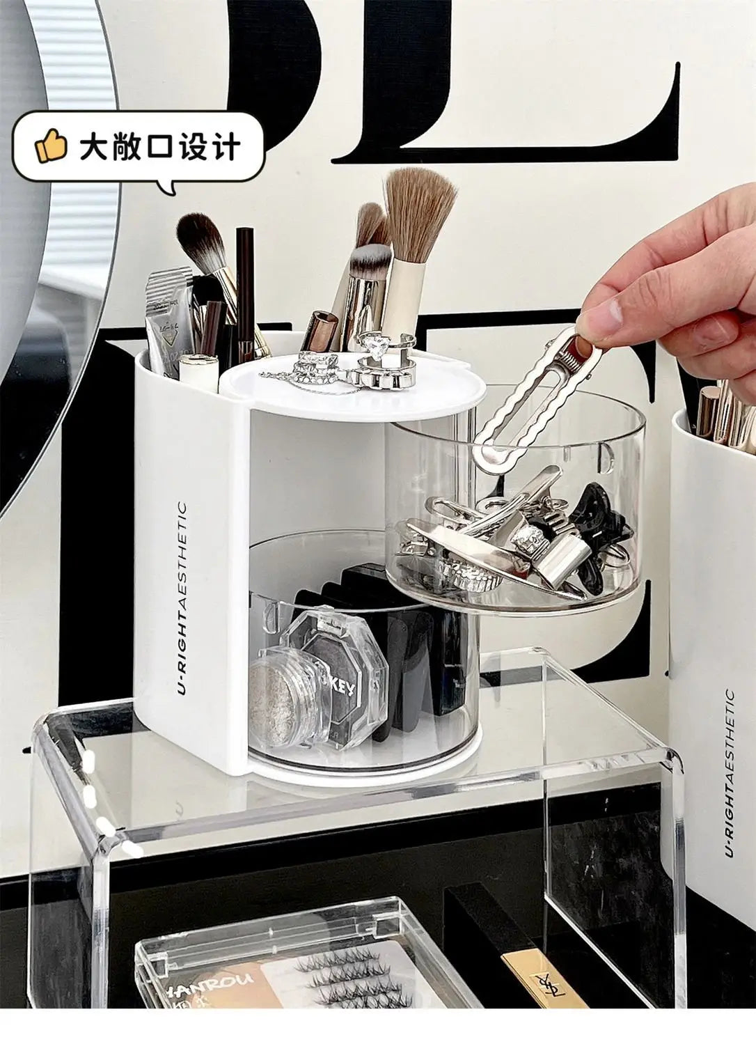 Hair Accessories Organizer Acrylic Storage Box Clear Hair Tie Organizer for Headband Makeup Brush Holder Desk Jewelry Organizer