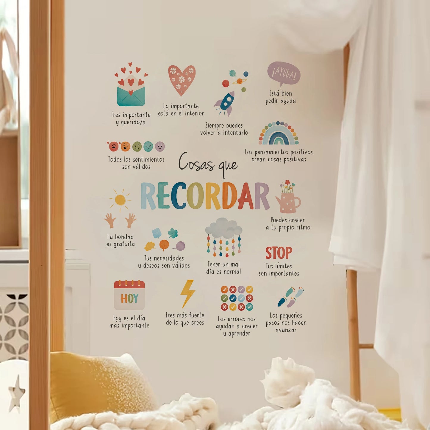 Spanish Things to Remember,Therapy Office Decor Wall Stickers for Kids Room Bedroom Nursery Home Decoration Wall Decals