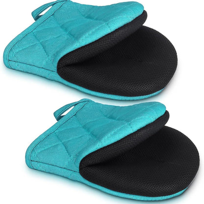 1 Pair Kitchen Oven Gloves High Heat Resistant Short Oven Mitts with Non-Slip Grip Surfaces and Hanging for BBQ Baking Cooking