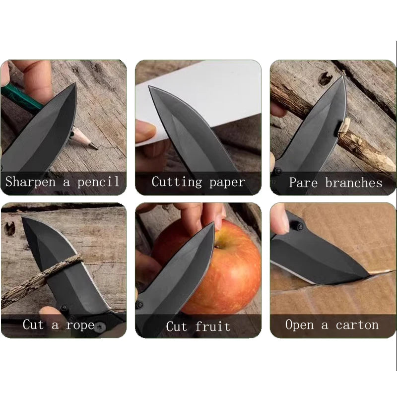 High-hardness outdoor folding knife, portable small straight knife for camping, stainless steel pocket knife, men's fruit knife