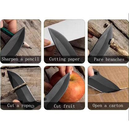 High-hardness outdoor folding knife, portable small straight knife for camping, stainless steel pocket knife, men's fruit knife