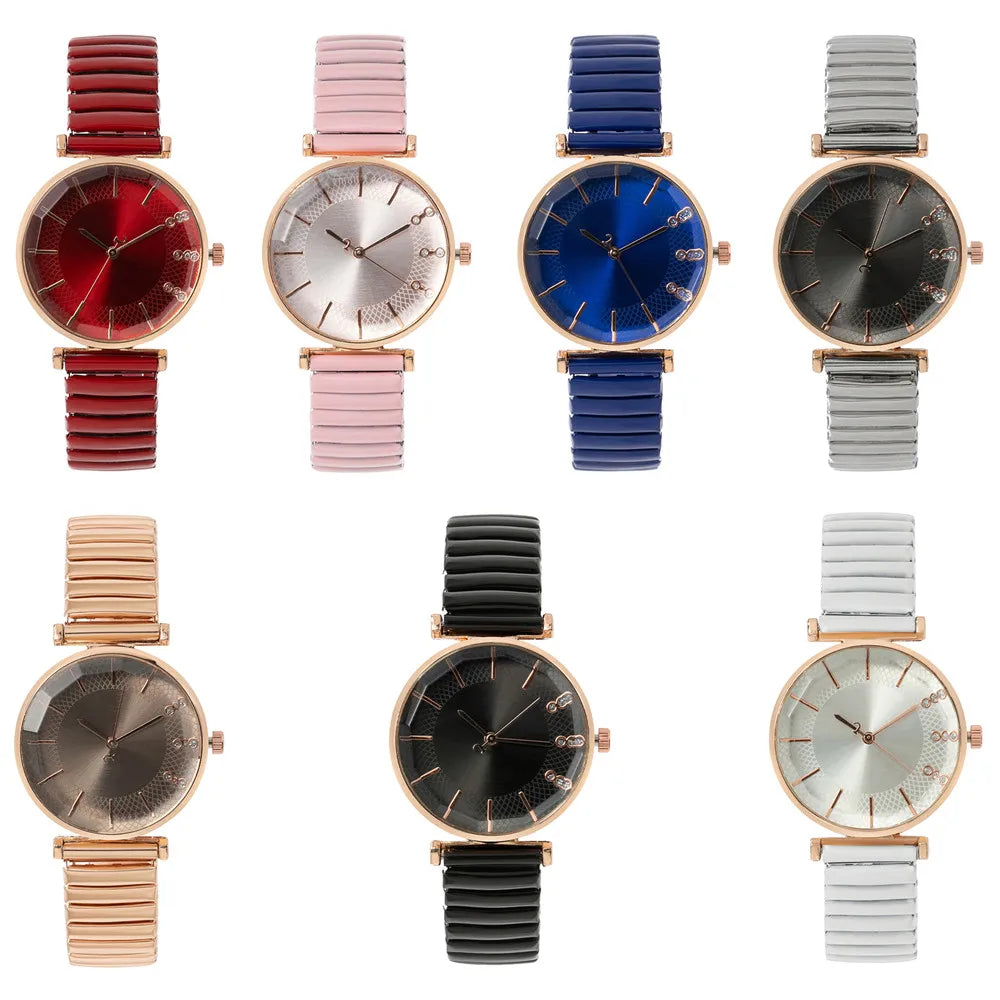 Luxury Treasure Blue Crystal Ladies Quartz Watch - Casual Stainless Steel Stretch Strap Fashion Women's Dress Clock