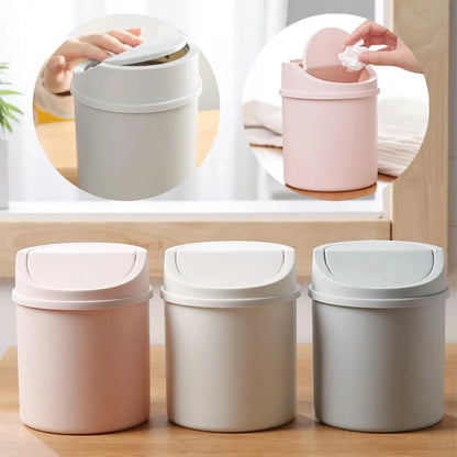Mini Desktop Trash Can with Press-Top Lid Small Waste Bin for Office Desk & Bedroom Portable Space-Saving Trash Tube