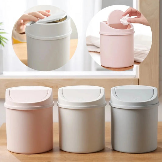 Mini Desktop Trash Can with Press-Top Lid Small Waste Bin for Office Desk & Bedroom Portable Space-Saving Trash Tube