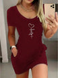2026 Women's Casual Elegant Style Sun Moon Pattern Solid Color Round Neck Short Sleeve Women's Sexy Dress Short Skirt