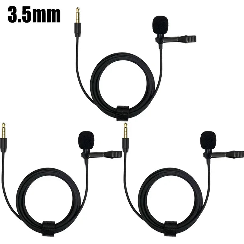 1-5pc Portable Lavalier Microphone Metal Clip Lapel Mic Wired 3.5mm/Type-C/USB For Mobile Phone Laptop DSLR Camera Lound Speaker