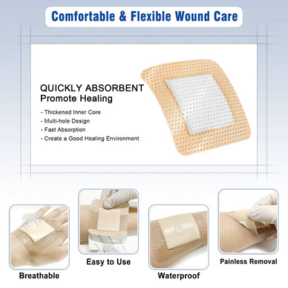 10pcs 3"x3"Silicone Foam Dressing Waterproof and High Absorbency Wound Bandage,Silicone Foam Border Pad for Wound Care