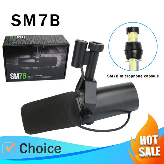 Professional SM7B Dynamic Podcasting Microphone - Studio Broadcast Quality Cardioid Condenser Mic with Shock Mount, SM7dB