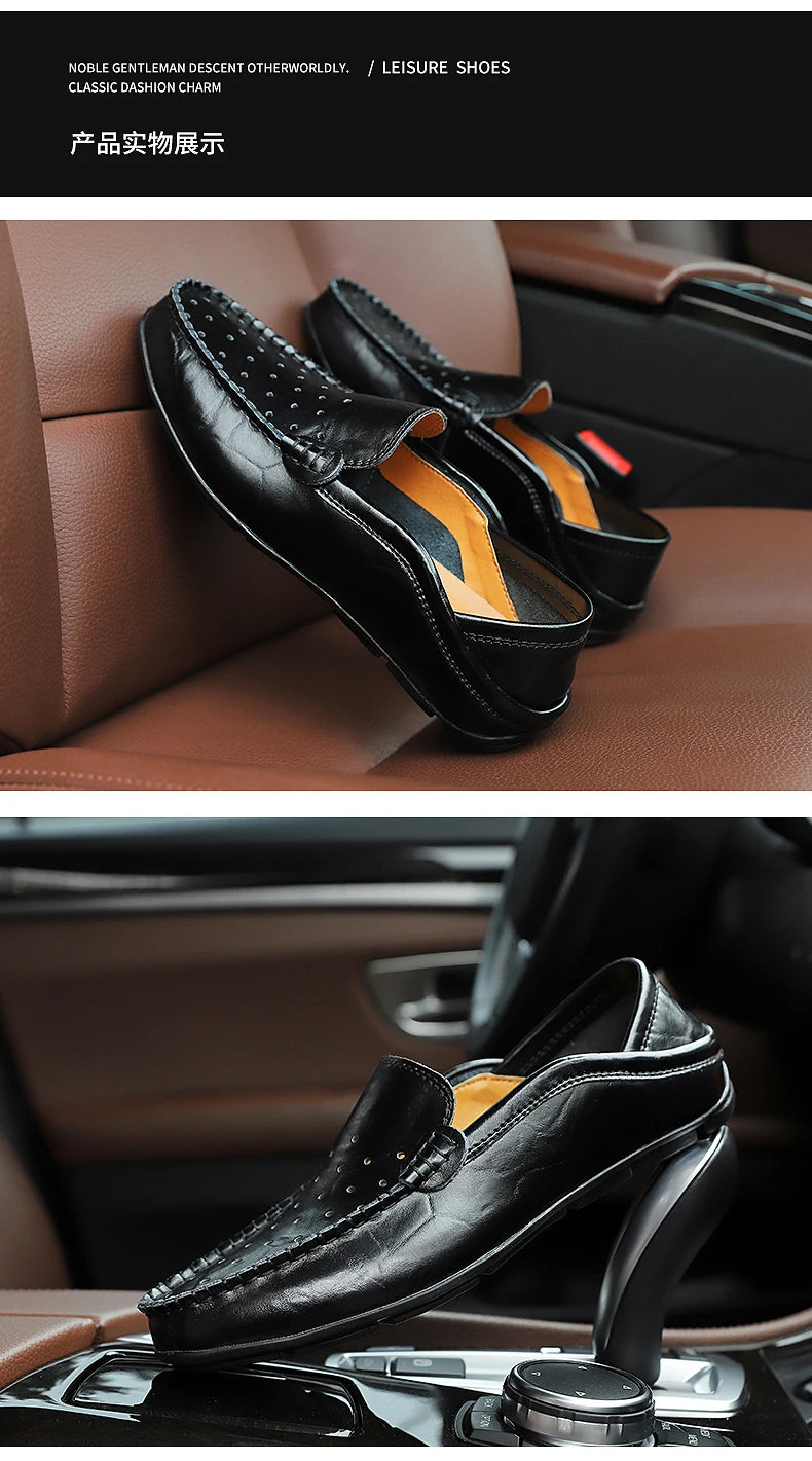 Men's Driving Shoes Large Size Loafers Hollow out Casual Bean Bean Shoes Leather Slip-On Footwear for Men
