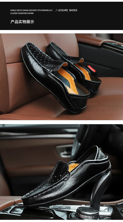 Men's Driving Shoes Large Size Loafers Hollow out Casual Bean Bean Shoes Leather Slip-On Footwear for Men