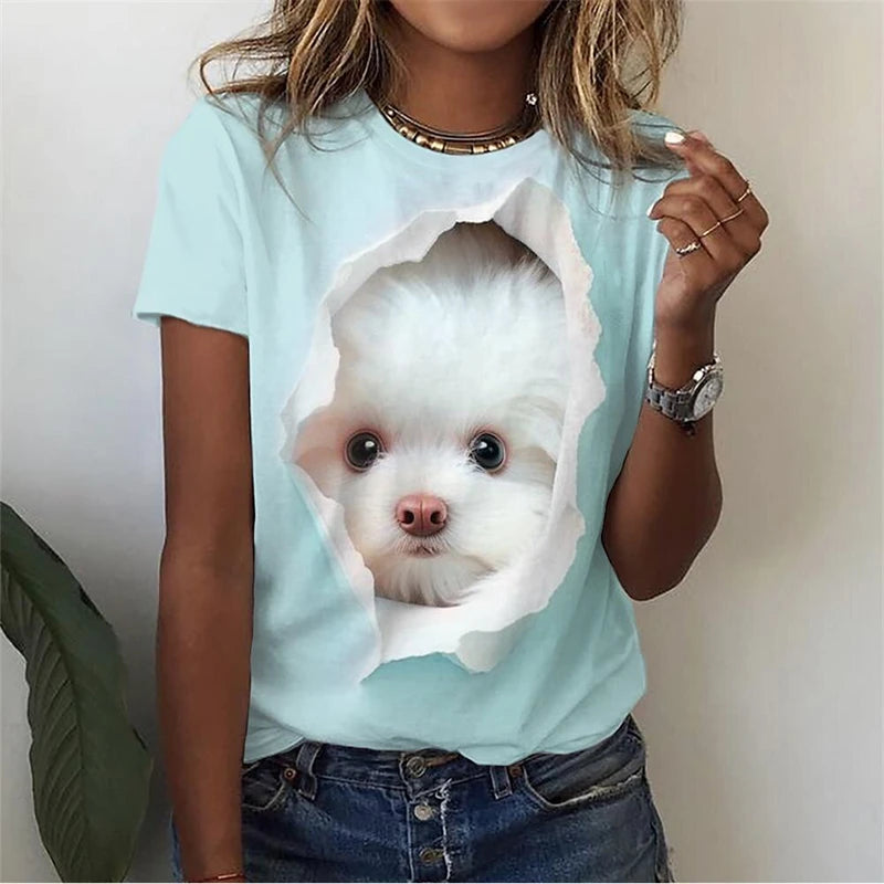 3d Kawaii Cat Printed T Shirt Women Clothing Funny Dog Animal Print Short Sleeve Tees Female Y2k Tops Girl Casual Fashion Tshirt