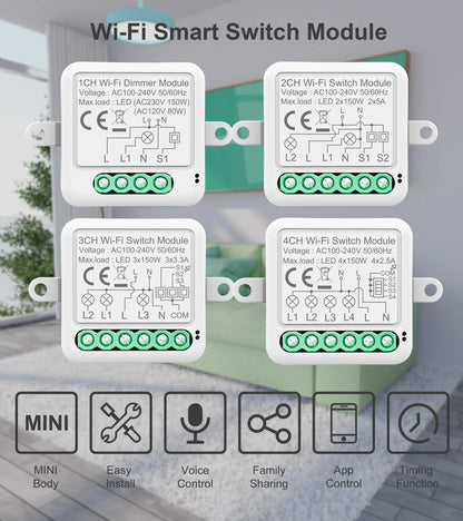 Tuya WiFi Zigbee Smart Switch Module Electrical Switching Breaker 1/2/3/4Gang Lighting Switch Module Mobile APP Control Alexa